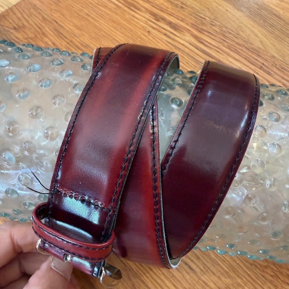 Vintage Lucido Aniline Leather Mens Belt 36/90 Oxblood Burgundy Silver Buckle